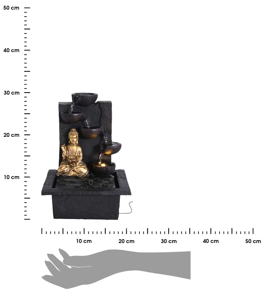 Záhradná fontána s osvetlením Budha, 30x21,5x18 cm, polistone, čierna