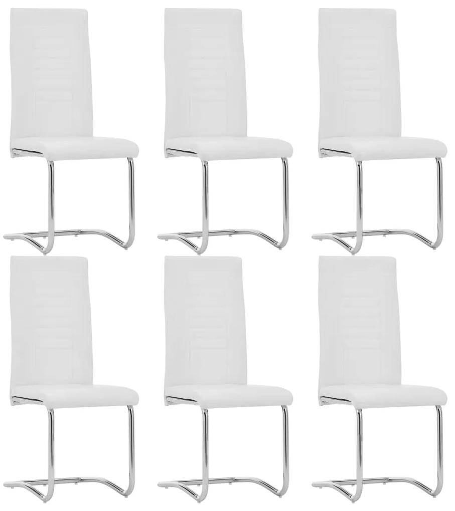 Jedálenské stoličky, perová kostra 6 ks, biele, umelá koža