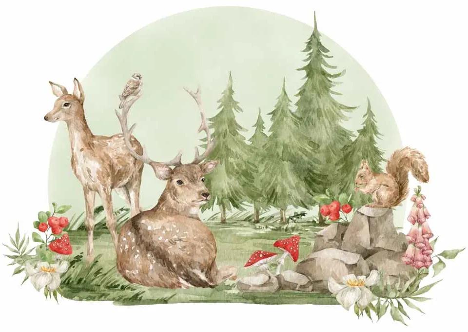 Gario Detská nálepka na stenu Inhabitants of the forest - jeleň, srnka a veverička Rozmery: 95 x 137 cm