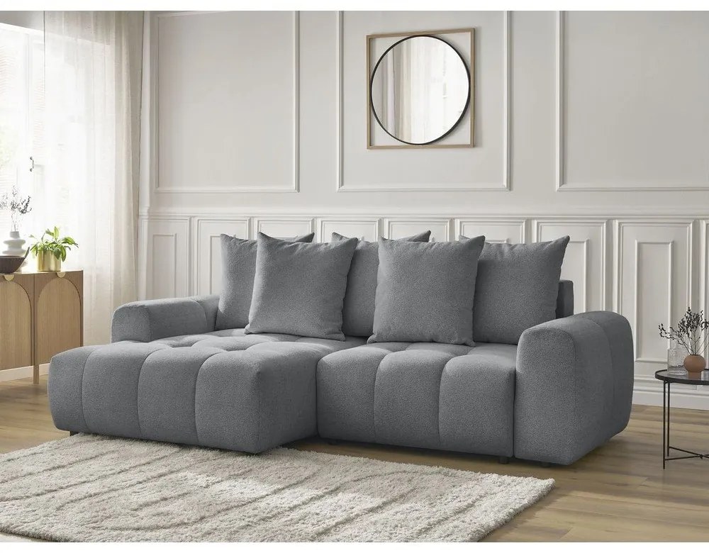 Sivá ženilková rozkladacia/s úložným priestorom rohová pohovka (ľavý roh/s leňoškou) Roxelane – Bobochic Paris