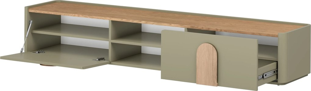 TV stolík Amilio 220 cm so zásuvkou - eukalyptus / dub baltic dune / úchytky dub prírodný