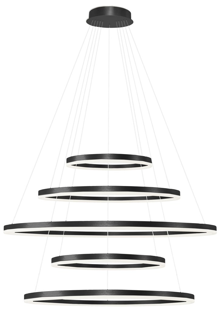 Moderný luster Halo 150+120+100+80+60 CCT čierna s diaľkovým ovládaním