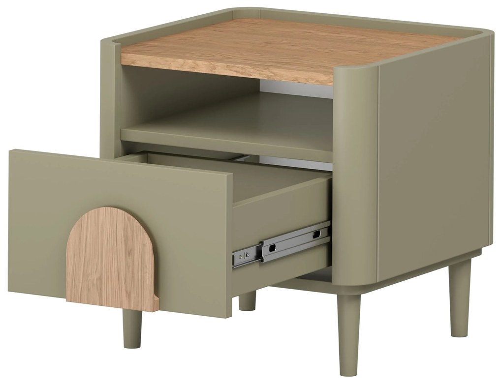 Nočný stolík Amilio 50 cm na nožičkách - eukalyptus / dub baltic dune / dub prírodný