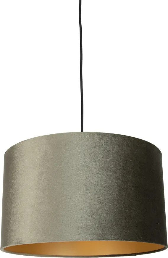 Závesná lampa čierna so zástrčkou a zeleným tienidlom so zlatým interiérom 35cm - Cavalux