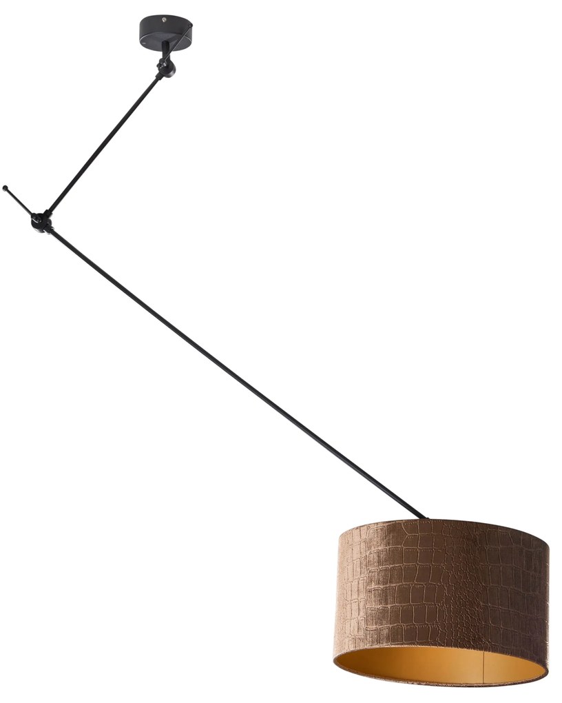 Závesná lampa čierna so zamatovým tienidlom s krokodílím vzorom 35cm - Blitz