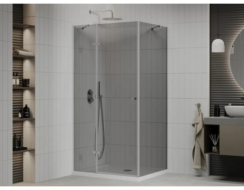 Mexen Roma, sprchový kút s krídlovými dverami 120 (dvere) x 80 (stena) cm, 6mm šedé sklo, chrómový profil + slim sprchová vanička biela + chrómový sifón, 854-120-080-01-40-4010