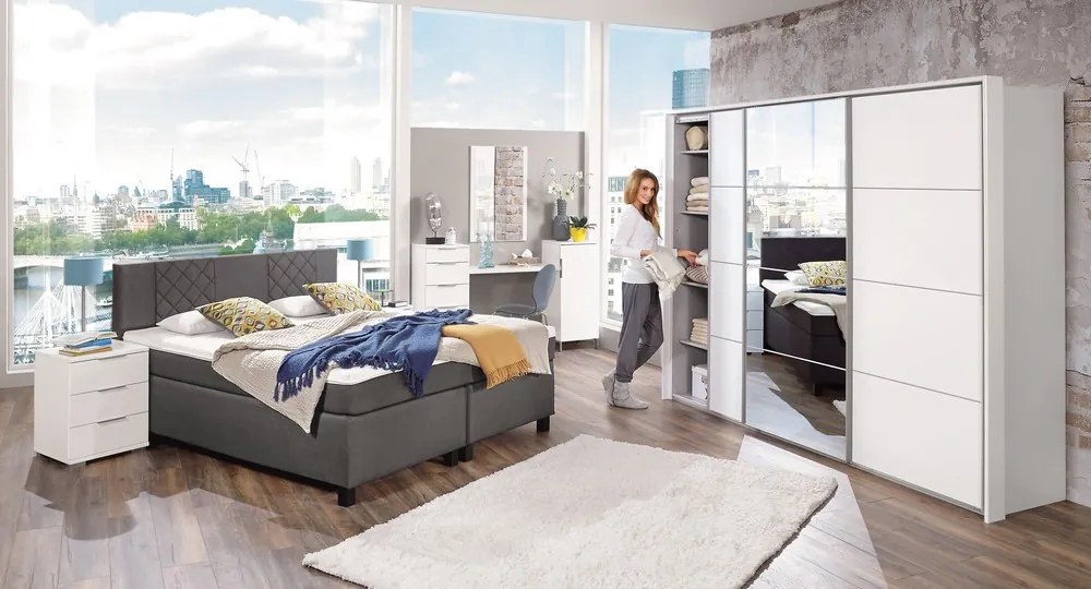 Šatníková skriňa Ernie, biela / zrkadlo