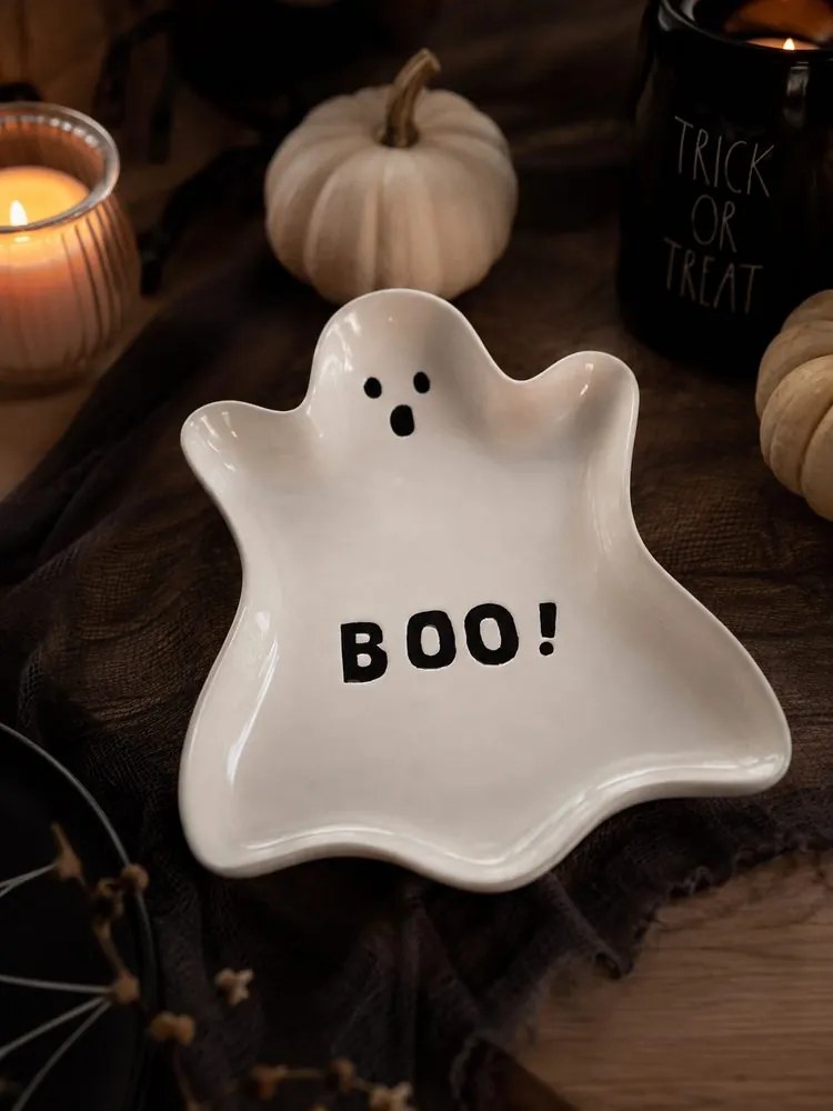 HALLOWEEN Dekoračný tanier duch 36 cm - biela
