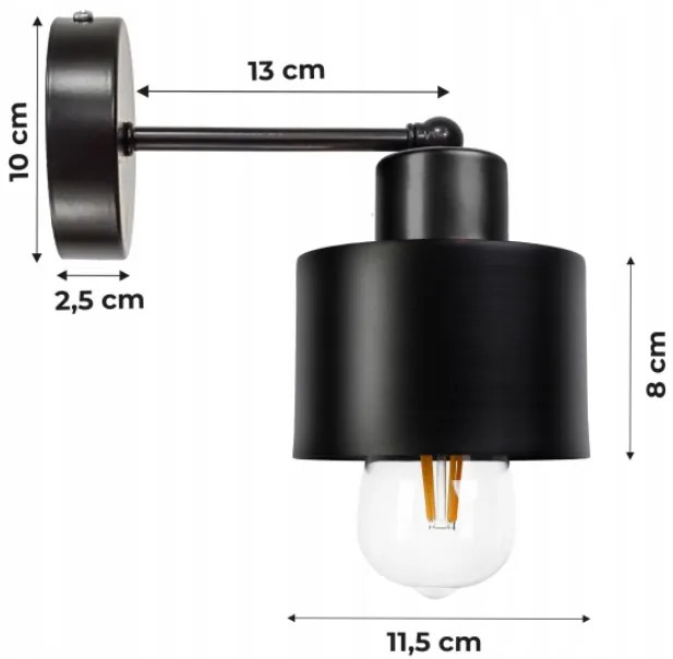 BERGE Nástenná lampa - kinkiet - KUBEK - E27 - čierny