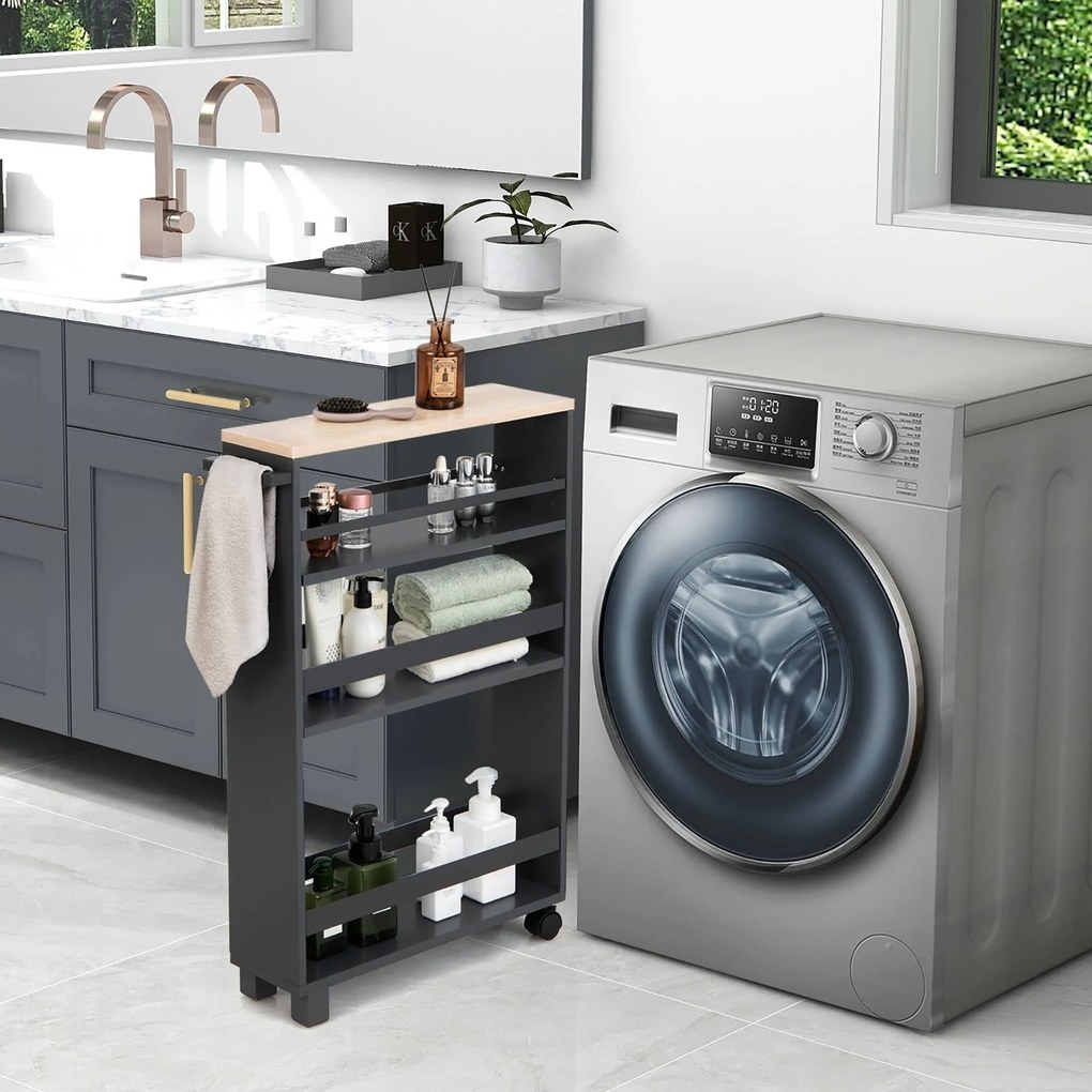 Kesper Mobilná zásuvná polička, policový diel, vozík, sivá, drevo, s držadlom