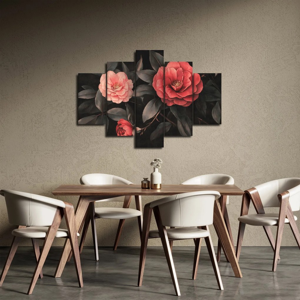 Obraz - Červené kvety na tmavom pozadí (150x105 cm)