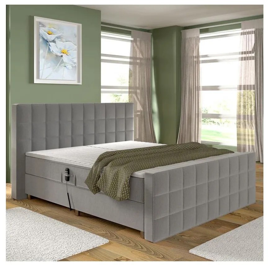 Elektrická polohovateľná čalúnená posteľ s matracmi a topperom HELEN 180x200 cm sivá