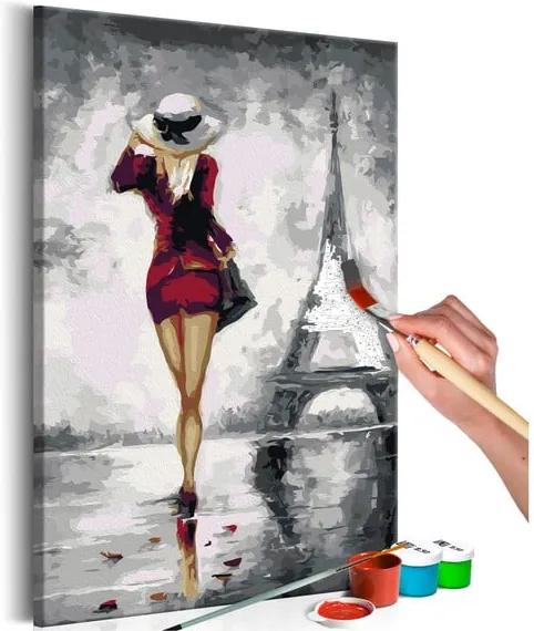 DIY set na tvorbu vlastného obrazu na plátne Artgeist Parisian Girl, 40 × 60 cm