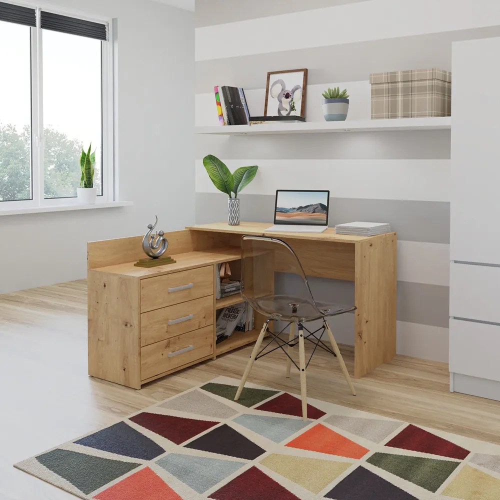 Rohový pc stolík Debio 1 (dub artisan). Akcia -20%. Vlastná spoľahlivá doprava až k Vám domov. 1132464