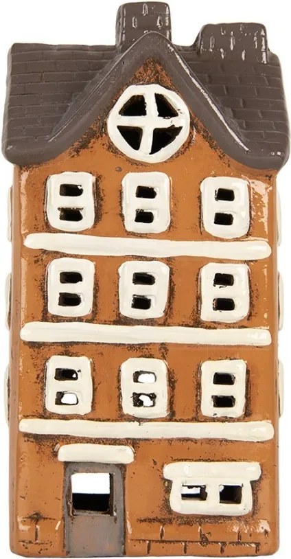 Hnedo-oranžový keramický svietnik na čajovú sviečku domček Village - 12*10*23 cm