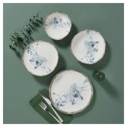 24-dielna jedálenská súprava, biela/modrá, porcelán