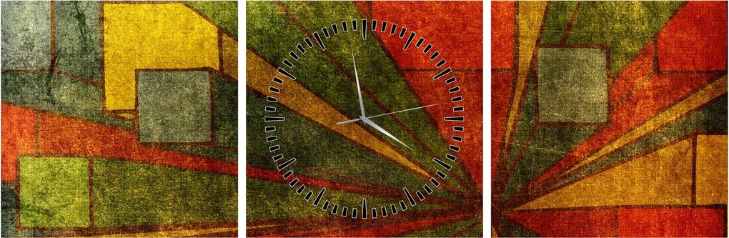 Obraz geometrické abstrakcie (s hodinami) (90x30 cm)
