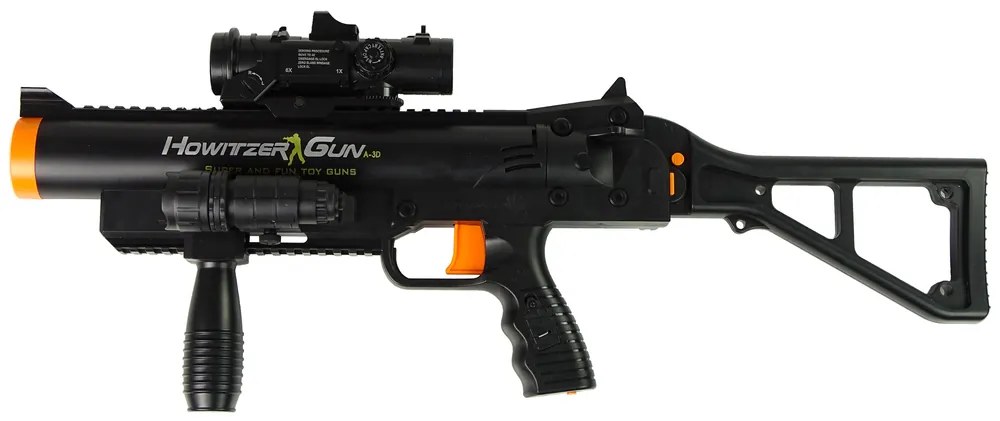 LEAN TOYS Puškový granátomet s baterkou, rakety - čierna