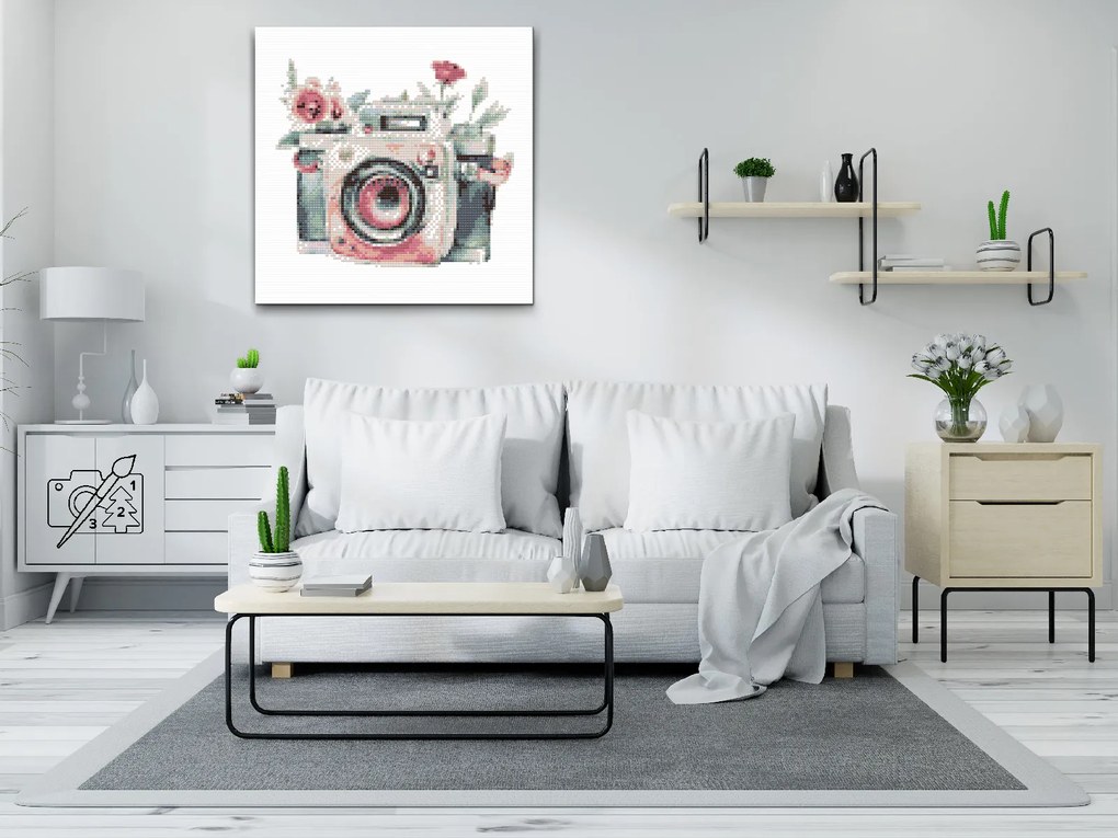 Gario Diamantové maľovanie Kvetinový fotoaparát 2 Rozmery: 50 x 50 cm, Rámovanie: Iba zrolované plátno, Diamanty: Okrúhle
