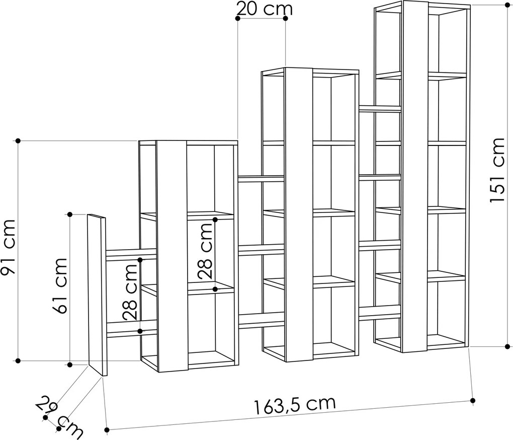 Moderná knižnica Houseland Trever Separator dub prírodný