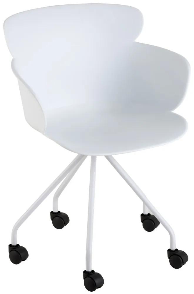 Plastová biela stolička na kolieskach Eva - 56 * 53 * 81 cm