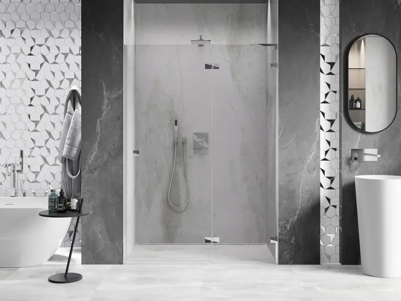 Mexen, Mexen Lunar L sklápacie pravé sprchové dvere 140 cm, transparentné, chróm - 834L-140-000-01-00-P