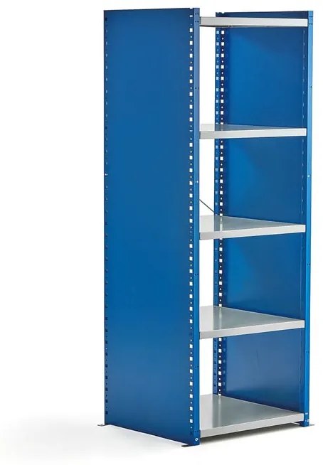 Policový kovový regál MIX, základná sekcia, 1740x600x600 mm, modrá, šedá