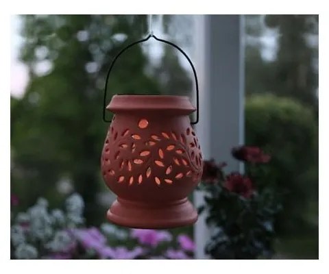 Červený vonkajší LED lampáš Star Trading Clay Terracotta, výška 14 cm