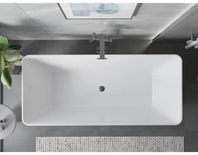 Mexen Velo Slim, voľne stojaca vaňa 170 × 75 cm, biela lesklá, grafitový prepad, 52811707500-66