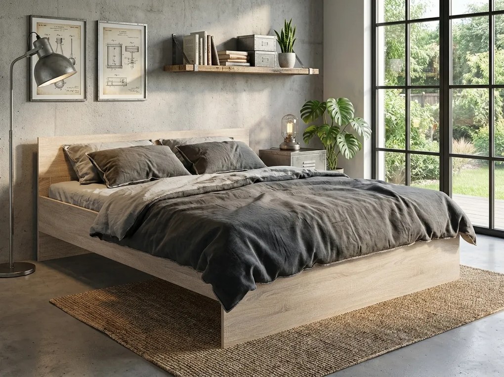 Posteľ ELISA 120 x 200 cm, dub sonoma Rošt: S lamelovým roštom, Matrac: Matrac Deluxe 10 cm
