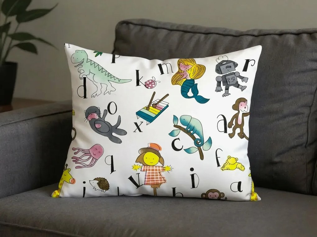 Sada 2 ks dekoračných obliečok na vankúš KIDS ALPHABET 40x60 cm, biela