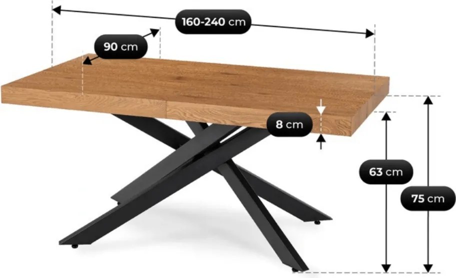 HAMPTON Rozkladací stôl 160-240 cm Zlatý dub/Čierna