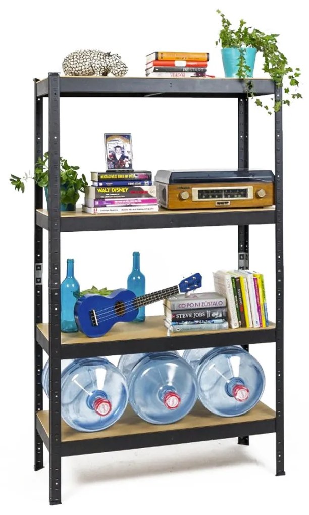 Fistar !!! Akčný balíček: 3x regál 1600x800x400 mm lakovaný 4-policový, nosnosť 700 kg - ČIERNY