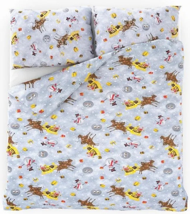 Kvalitex Vánoční povlečení 140x220, 70x90cm SNĚHULÁCI šedí
