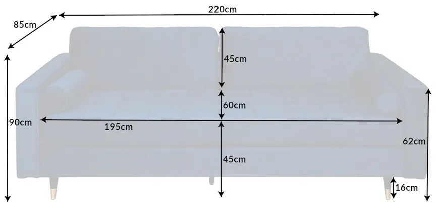 Trojmiestna pohovka COZY VELVET 220 cm tyrkysová modrá
