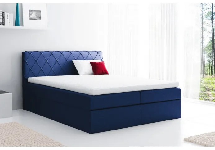 Pohodlná čalúnená posteľ Perez 200x200, modrá + TOPPER