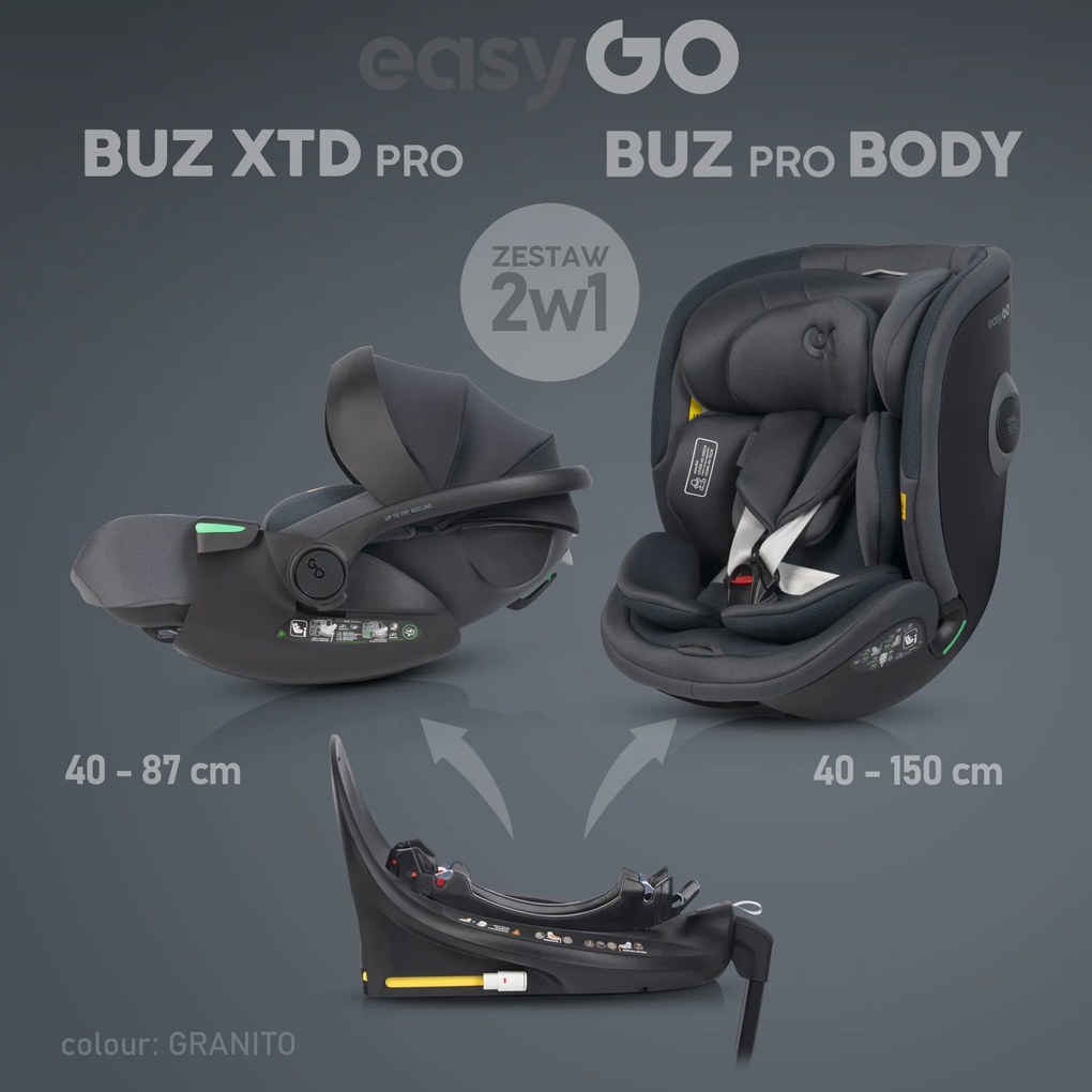 Súprava autosedačky EasyGo Buz Xtd Pro a Buz Pro Body 2 v 1 Granito