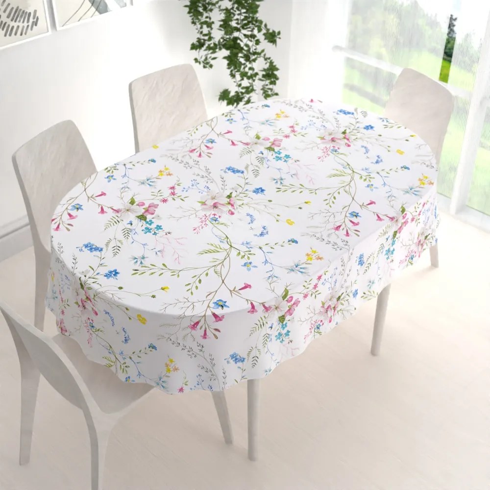 Biante Bavlnený oválny obrus Sandra SA-453 Modro-ružové kvety na bielom 100x140 cm