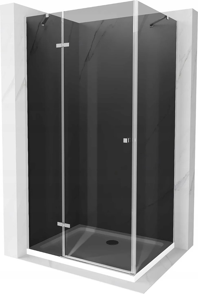 Mexen Roma, sprchový kút s krídlovými dverami 100 (dvere) x 80 (stena) cm, 6mm šedé sklo, chrómový profil + slim sprchová vanička biela + chrómový sifón, 854-100-080-01-40-4010