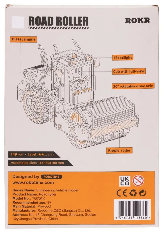 Robotime Rokr 3D dřevěné puzzle Silniční válec 149 ks