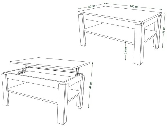 Rozkladací konferenčný stôl so zvíhacou doskou a poličkou ADEN dub sonoma/biela
