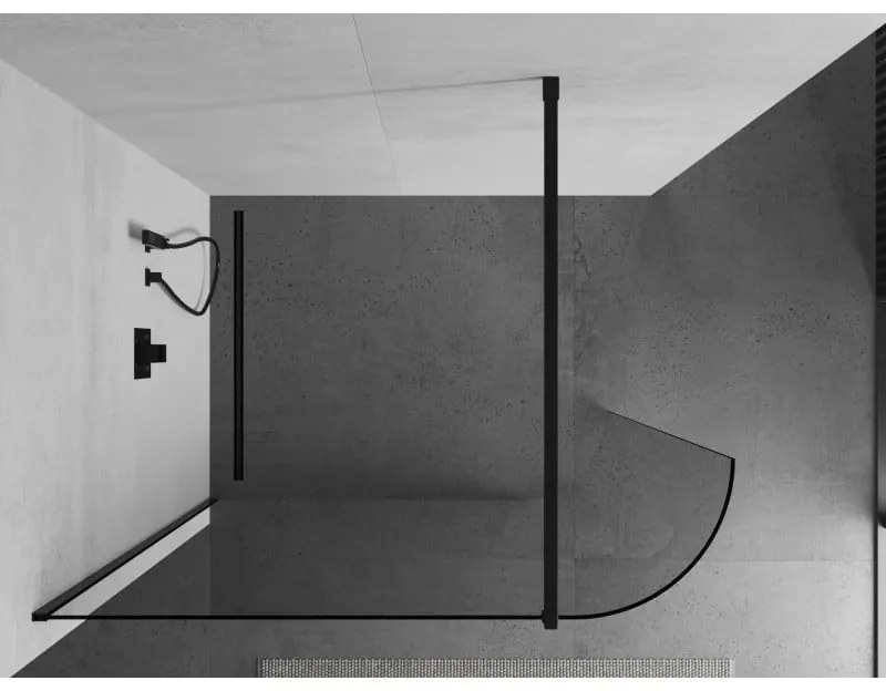 Mexen Kioto, zaoblená sprchová zástena 100 x 200 cm, 8mm číre sklo, čierny profil, 800-100-101-70-06