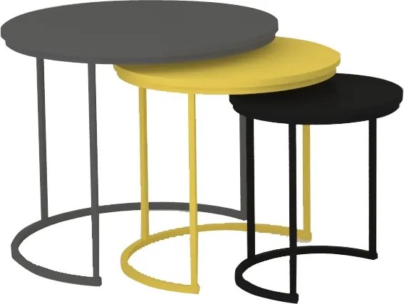 Set troch príručných stolíkov, sivá/žltá/čierna, RONEL
