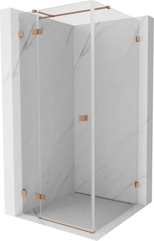 Mexen Lunar T, sklápací sprchový kút ľavý 110 x 110 cm, 8mm číre sklo, profil medená matná, 834T-110-110-65-00-L