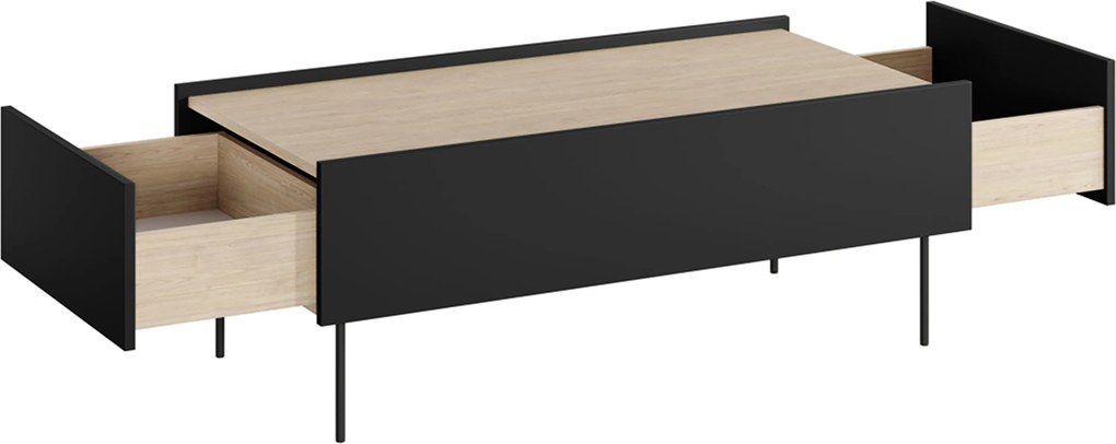 Konferenčný stolík so zásuvkami Desin 120 cm - čierny mat / dub nagano