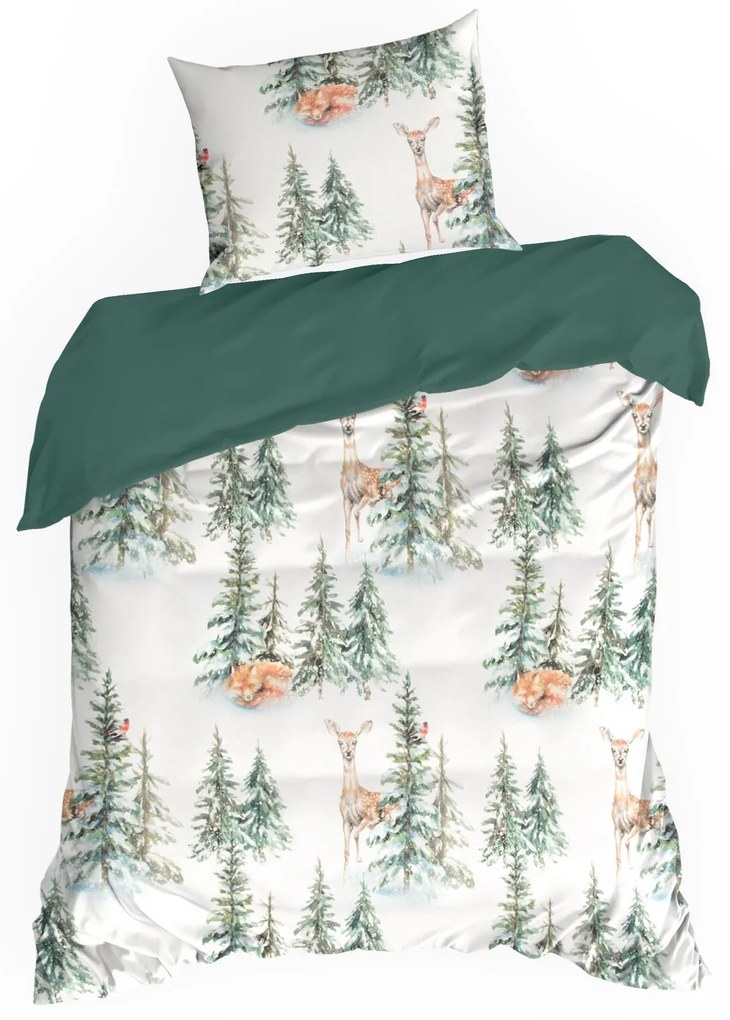 VIANOČNÉ RENFORCÉ OBLIEČKY DEER 200X220 CM, 2 KS 70X80 CM VZOROVANÉ