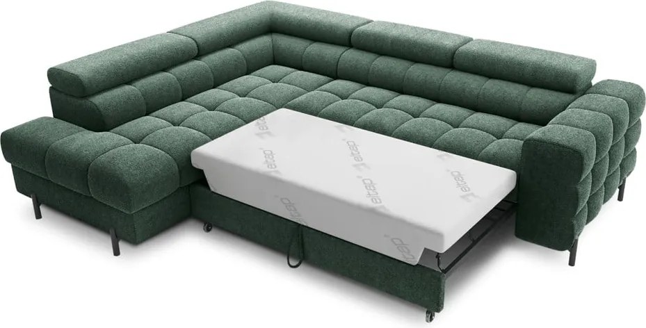 Zelená rozkladacia/s úložným priestorom rohová pohovka z textílie buklé (ľavý roh/do L) Ferucce – ELTAP