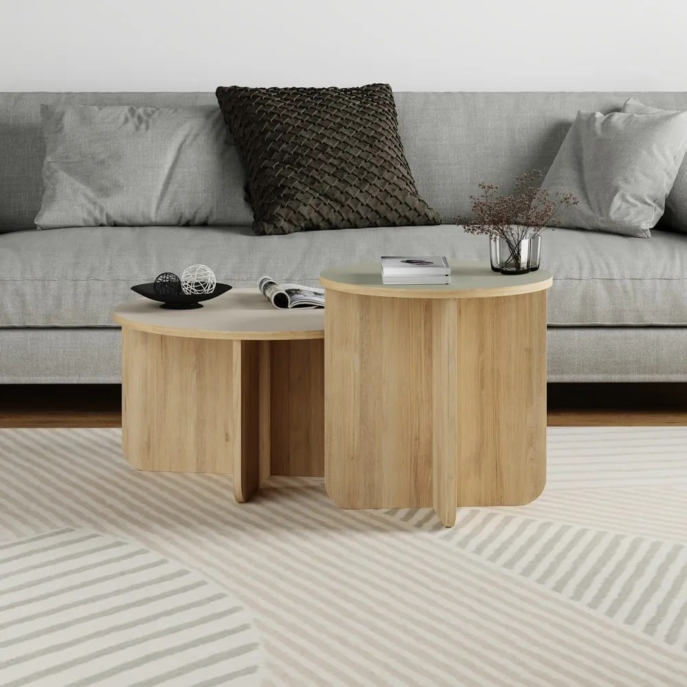 Krémovobiele/v prírodnej farbe okrúhle konferenčné stolíky v súprave 2 ks v dekore duba ø 70 cm Hillary – Marckeric