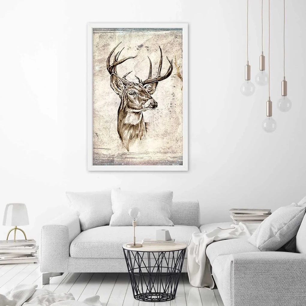 Gario Plagát Jeleň ako ručne maľovaný Farba rámu: Bez rámu, Rozmery: 40 x 60 cm