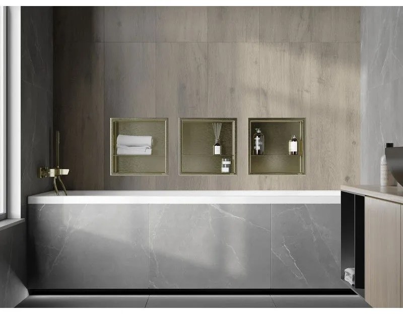 Mexen X-Wall-R, polička na zapustenie na obklad s golierom 30 x 30 cm, zlatá , 1950303010S